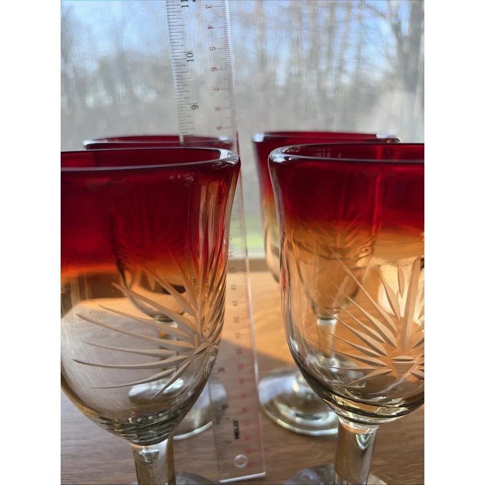 4 Hand Blown‎ Red & Clear Tall 8 3/8